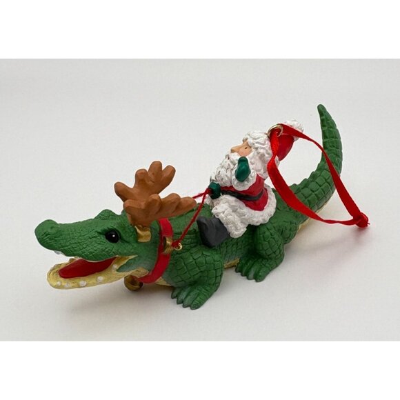 Santa Claus Riding Alligator Christmas Tree Ornament Reindeer Disguise - Picture 2 of 7